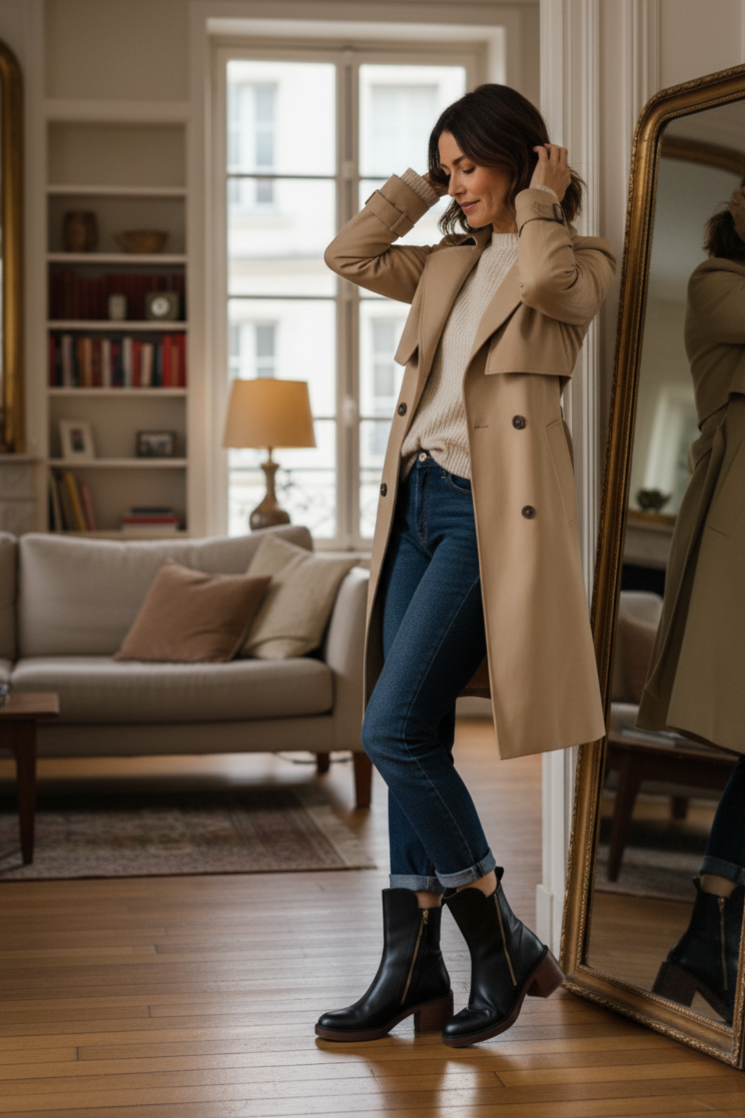 Élorine™ | Botte en cuir noire avec un talon confortable, élégante et intemporelle