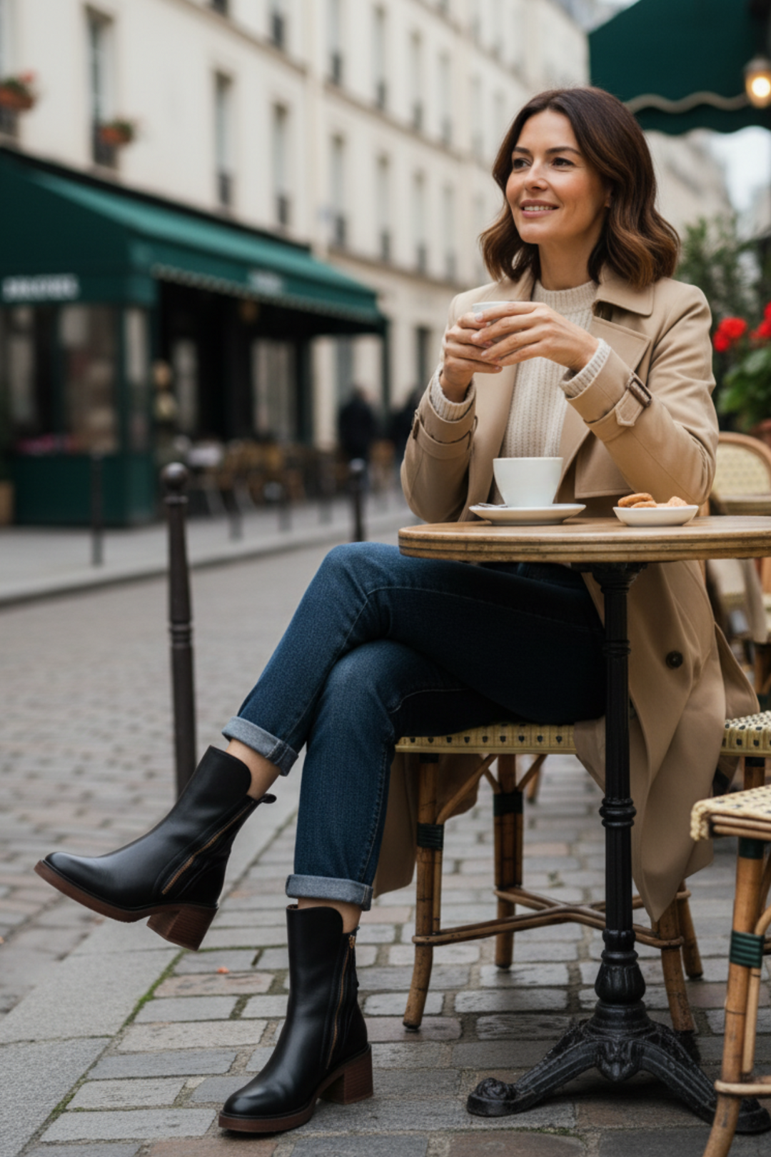 Élorine™ | Botte en cuir noire avec un talon confortable, élégante et intemporelle