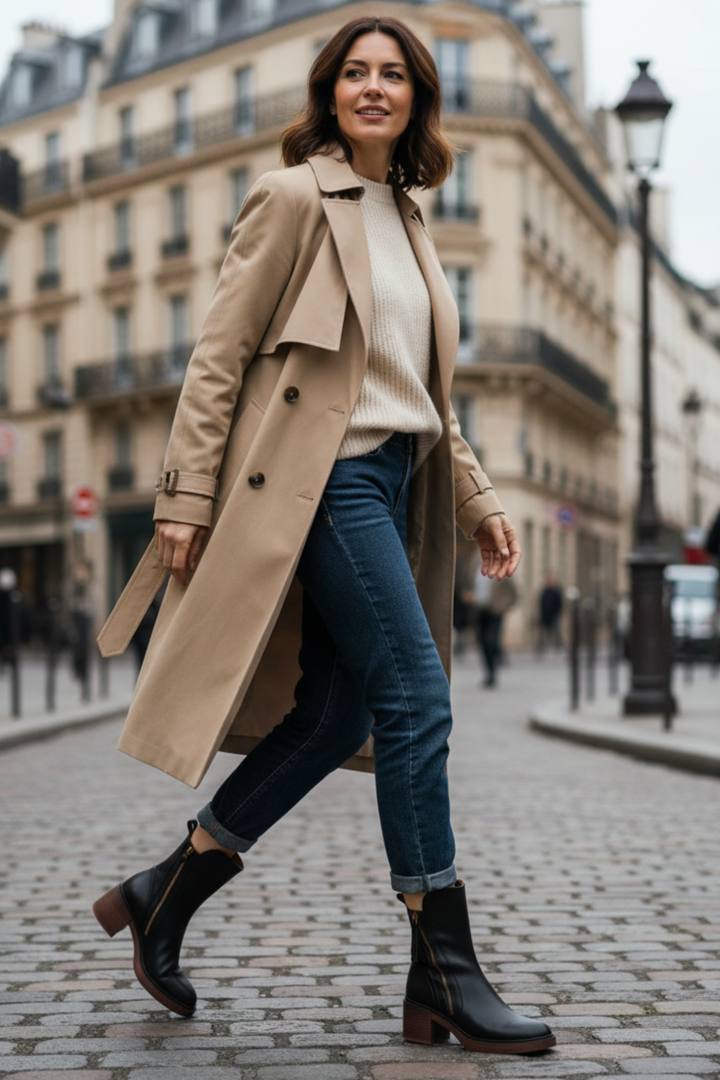 Élorine™ | Botte en cuir noire avec un talon confortable, élégante et intemporelle