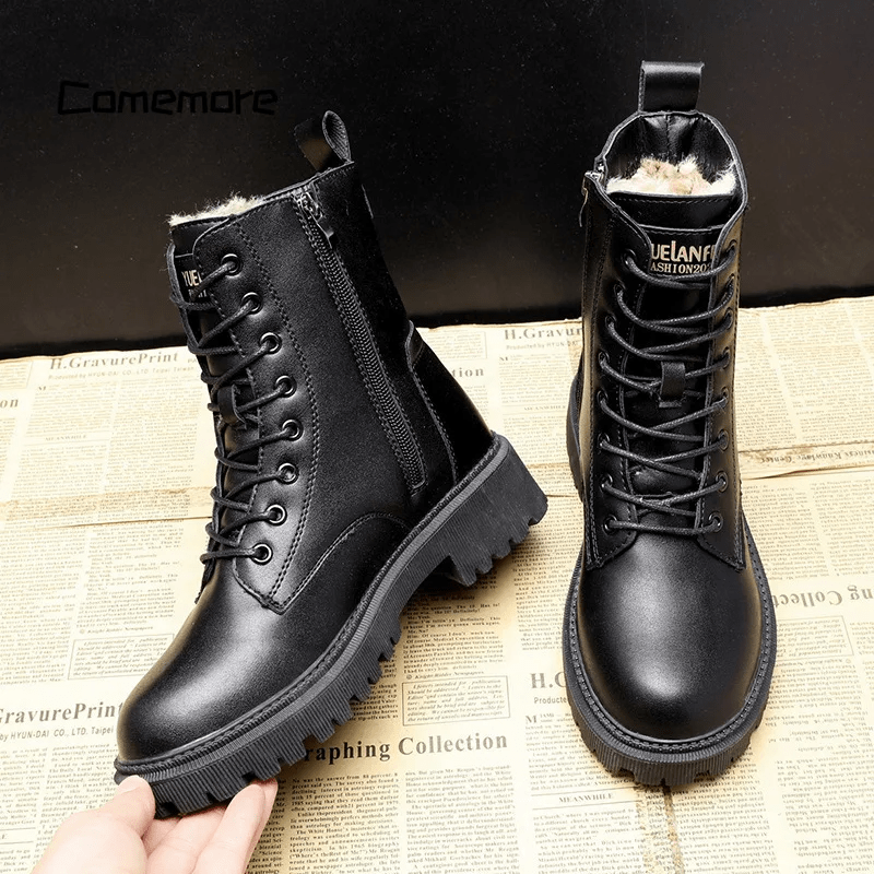 Léonie™ | Bottes Élégantes en Cuir Noir