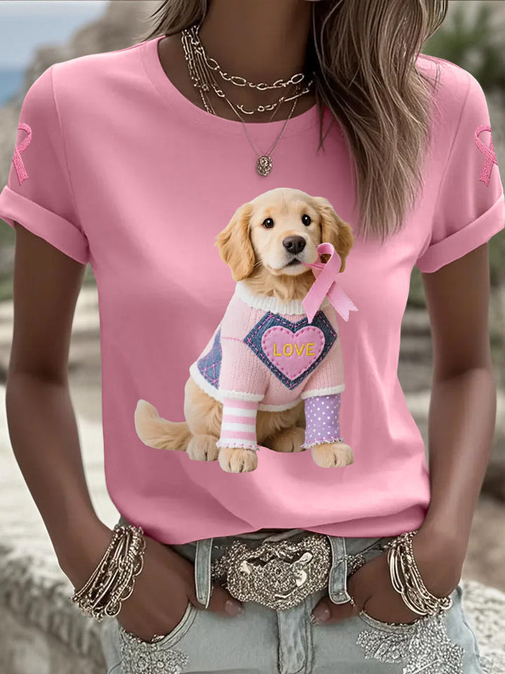 T-shirt de soutien de sensibilisation au cancer du sein ruban rose chien rose femme