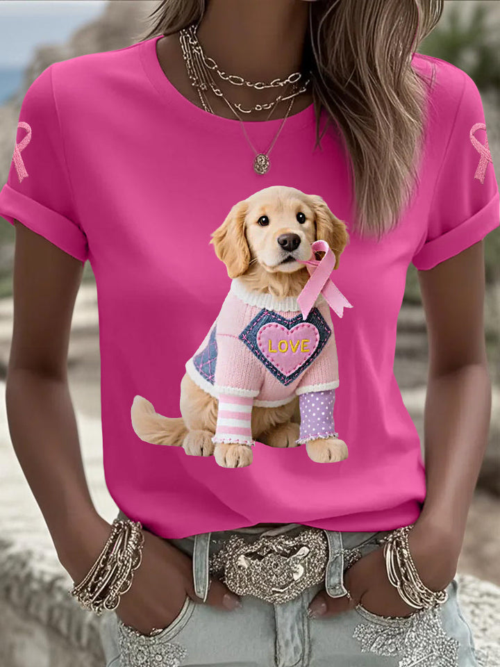 T-shirt de soutien de sensibilisation au cancer du sein ruban rose chien rose femme