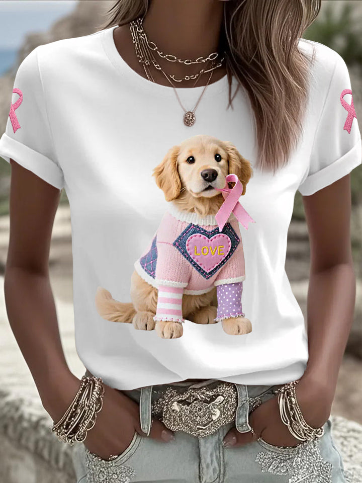 T-shirt de soutien de sensibilisation au cancer du sein ruban rose chien rose femme