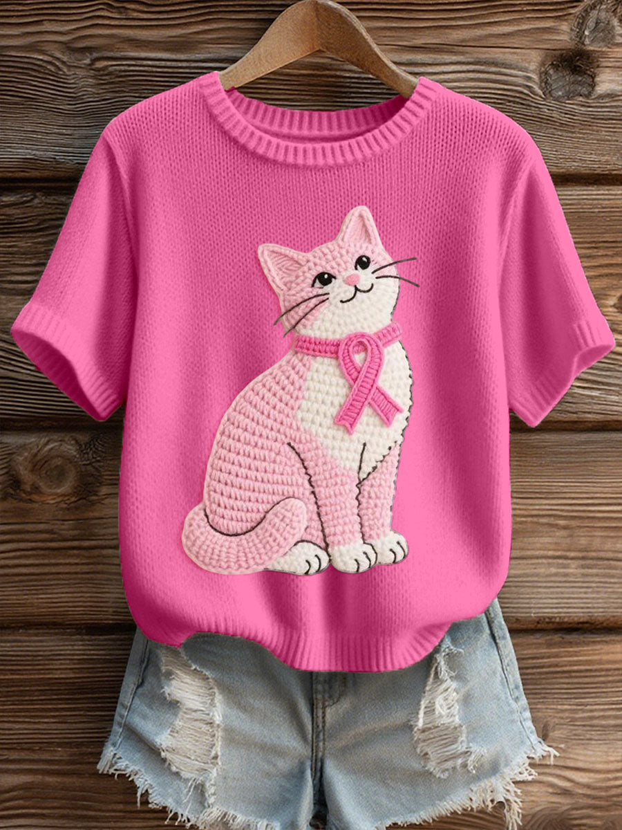 Charmant Chat Crochet Motif Cozy Tricot Top des femmes