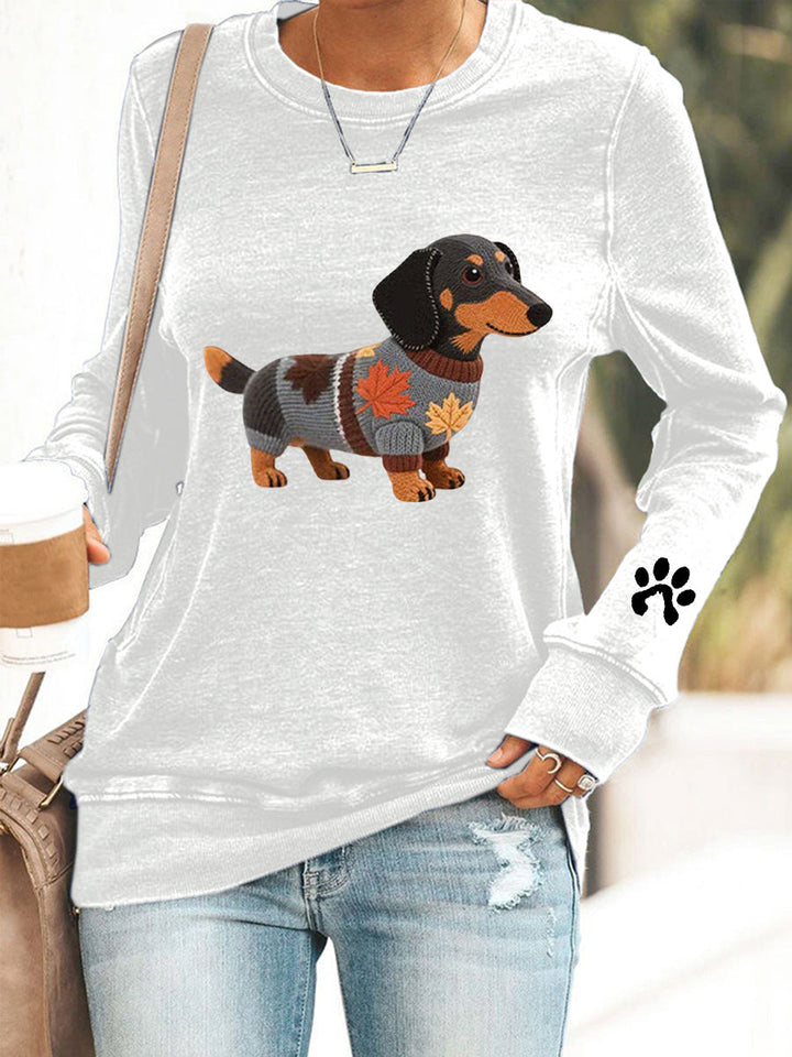 Sweat-shirt à manches longues imprimé chien automne femme
