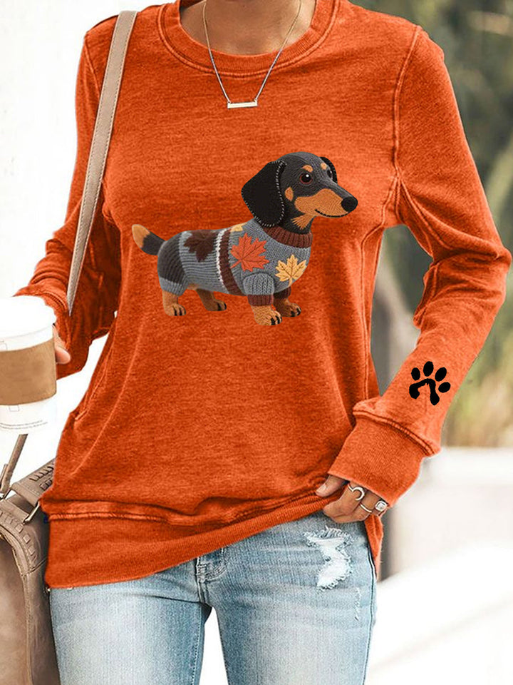Sweat-shirt à manches longues imprimé chien automne femme