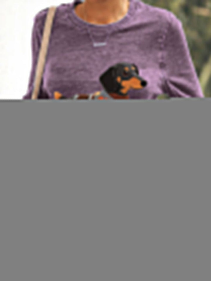 Sweat-shirt à manches longues imprimé chien automne femme