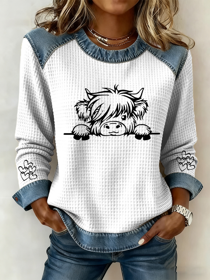 Haut décontracté Highland Cow Art Print Femme